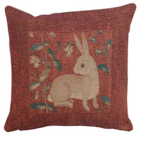 Sitting Rabbit in Red French Tapestry Cushion