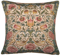 Roses and Birds White French Tapestry Cushion