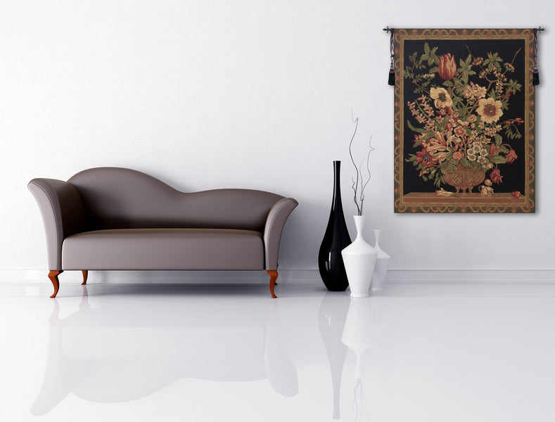 Century Floral Black European Tapestry