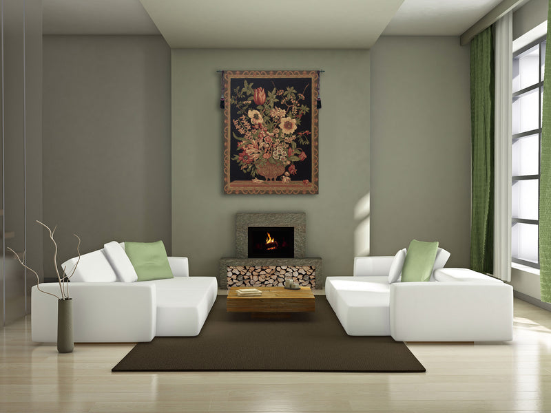 Century Floral Black European Tapestry