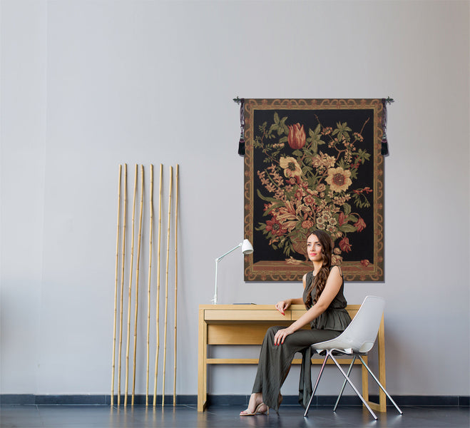 Century Floral Black European Tapestry