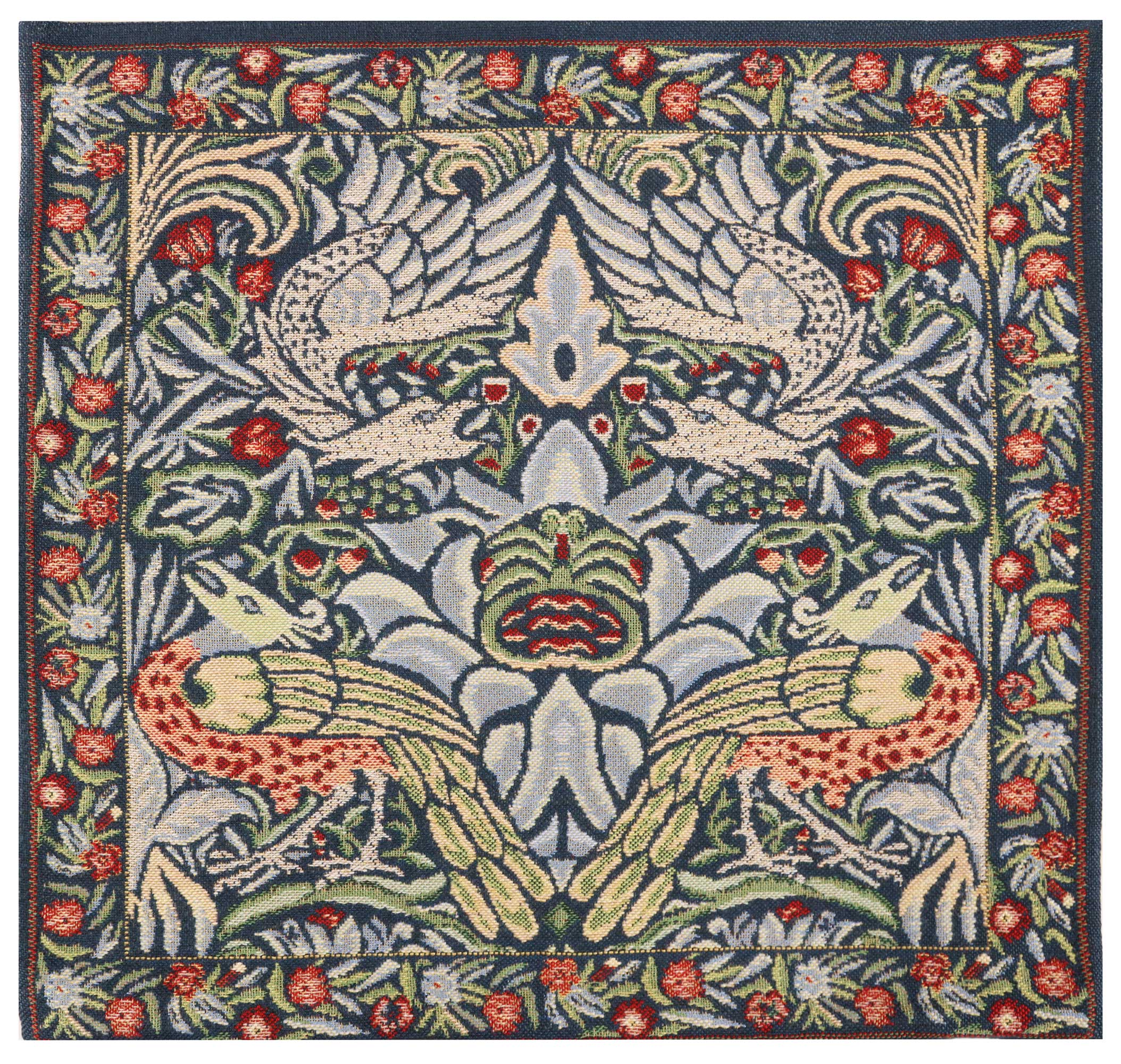 Peacock and Dragon Blue Belgian Cushion Cover
