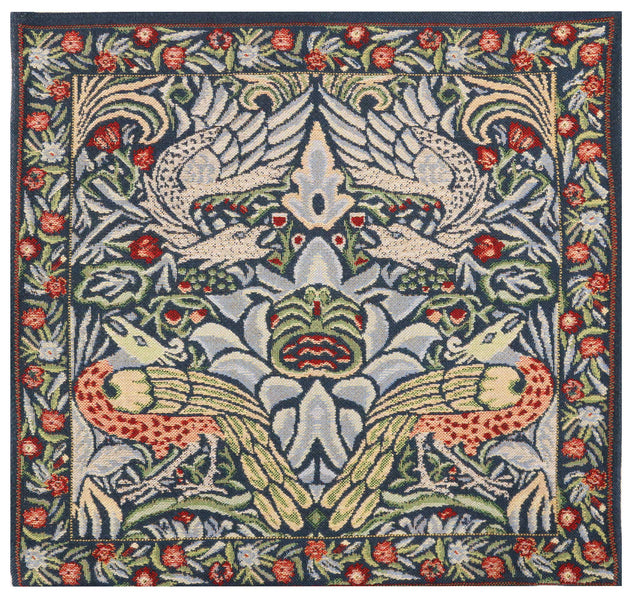 Peacock and Dragon Blue Belgian Cushion Cover