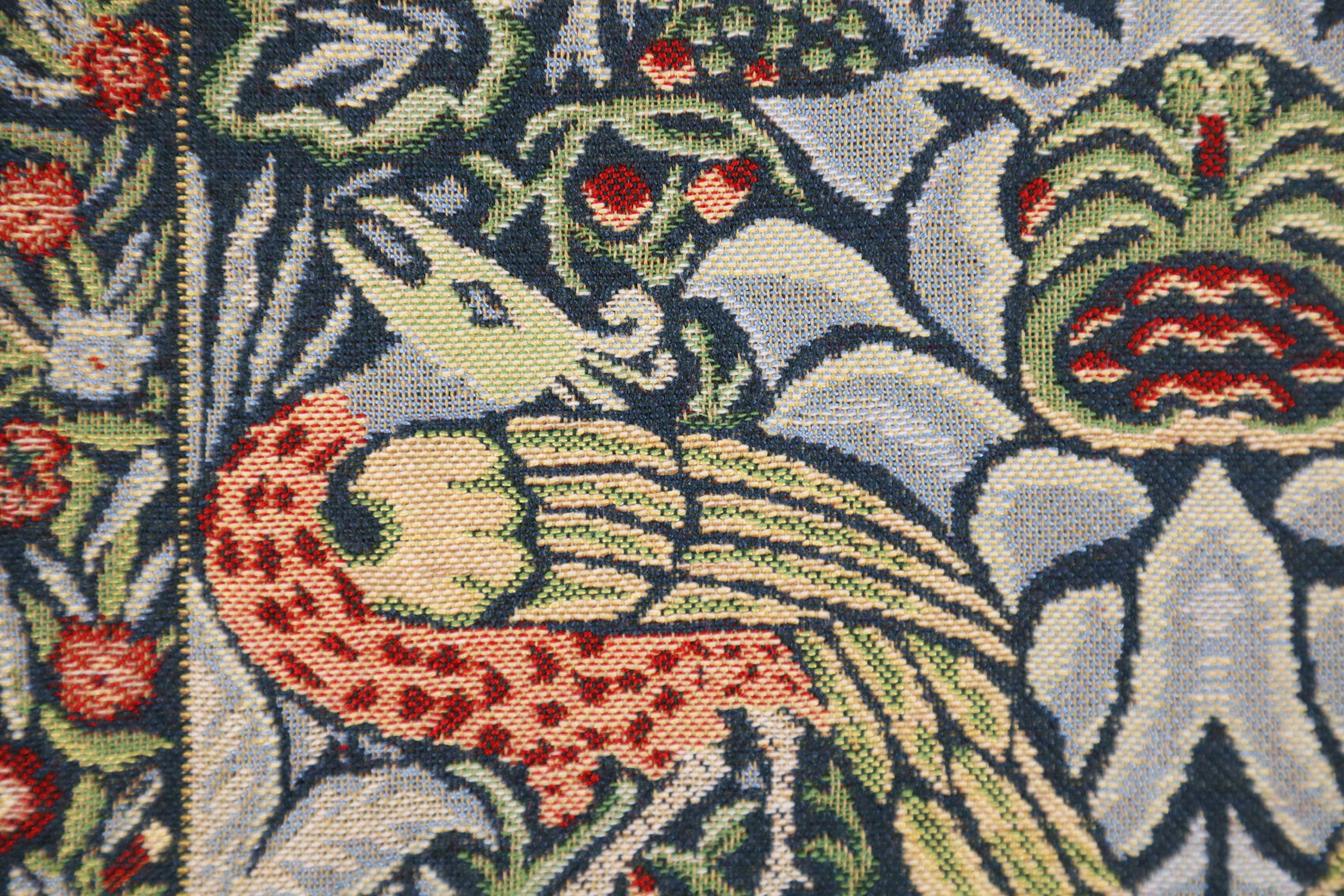 Peacock and Dragon Blue Belgian Cushion Cover