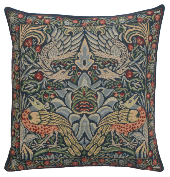 Peacock and Dragon Blue Belgian Cushion Cover