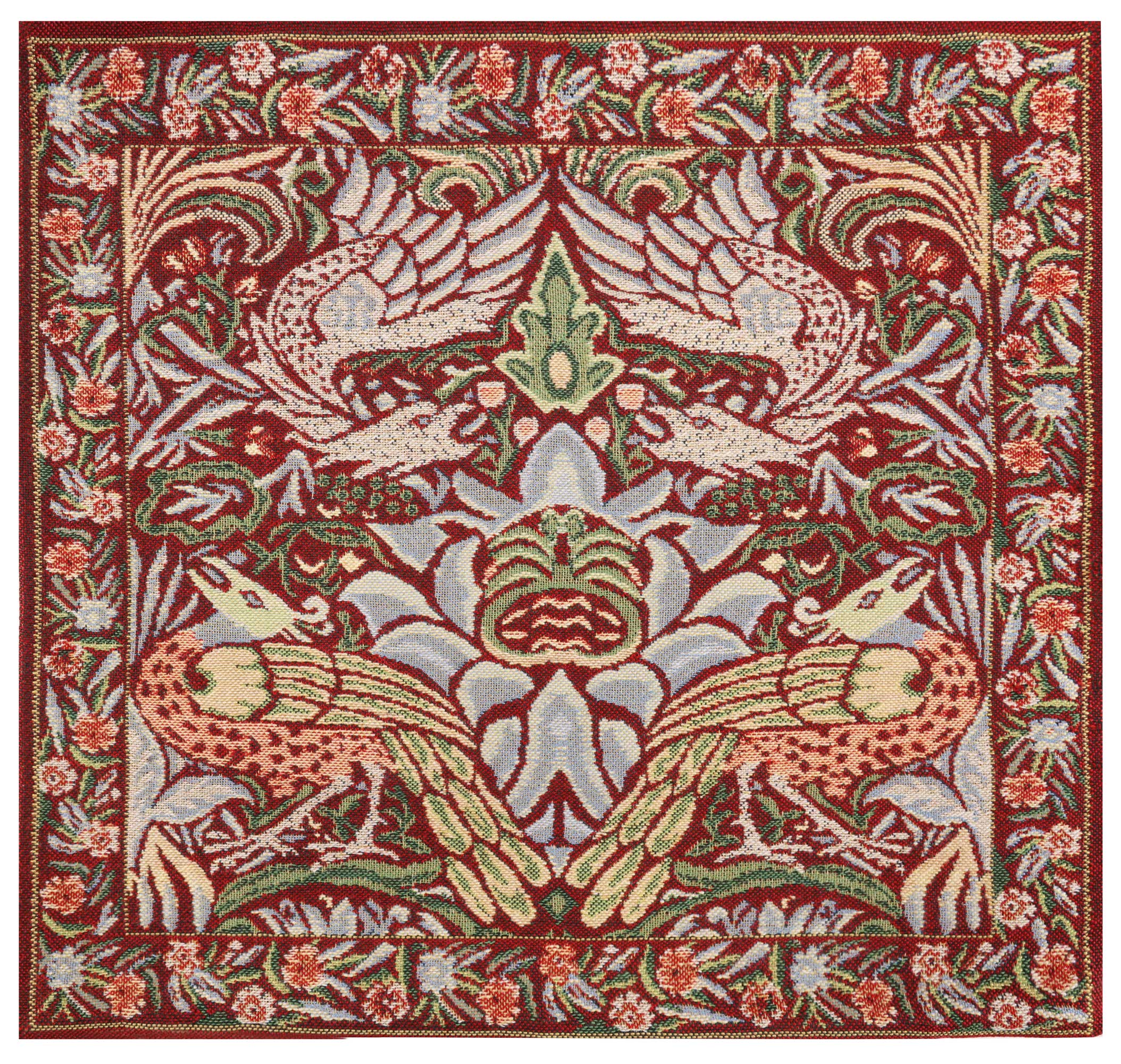 Peacock and Dragon Red Belgian Cushion Cover