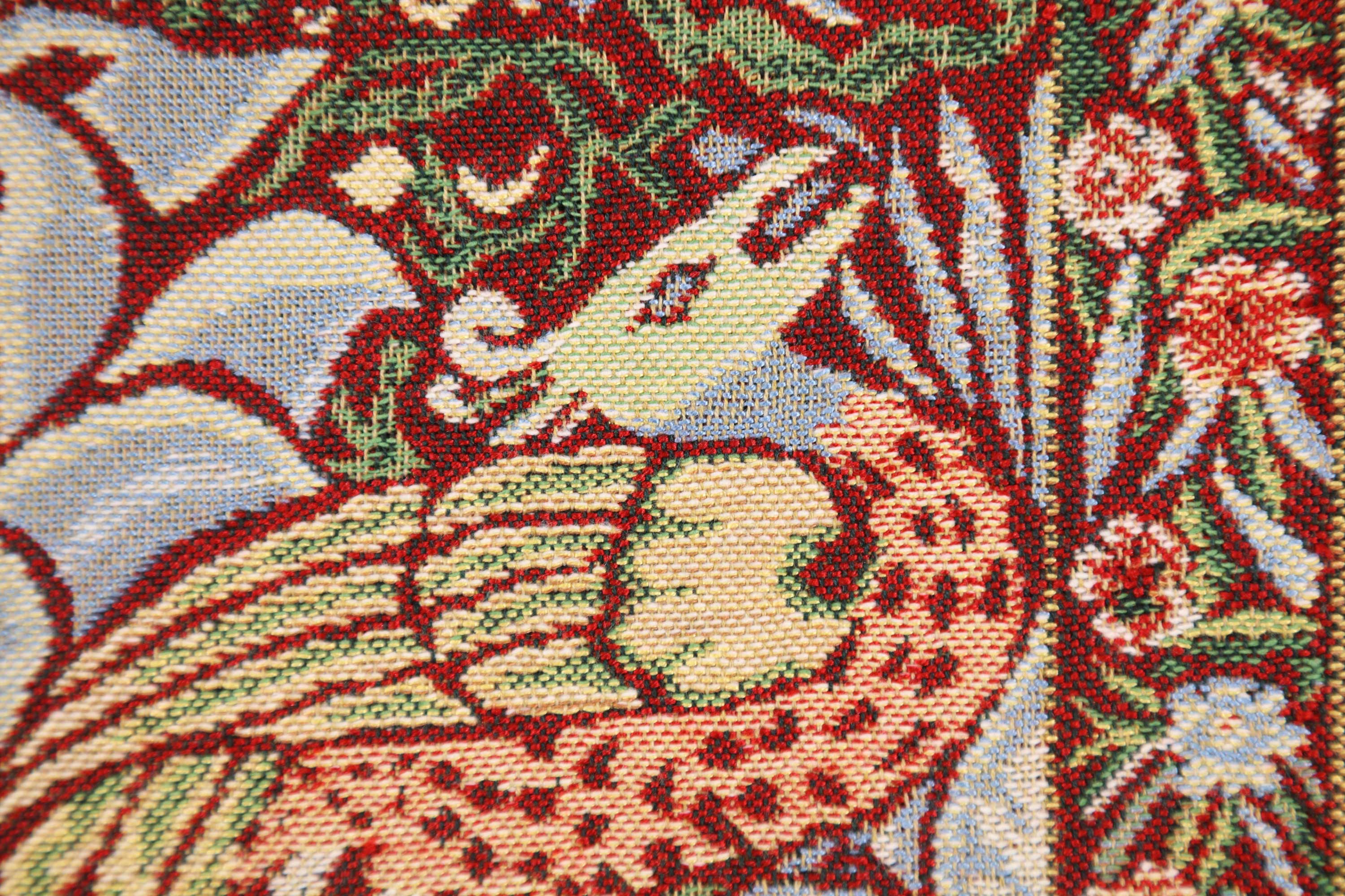 Peacock and Dragon Red Belgian Cushion Cover