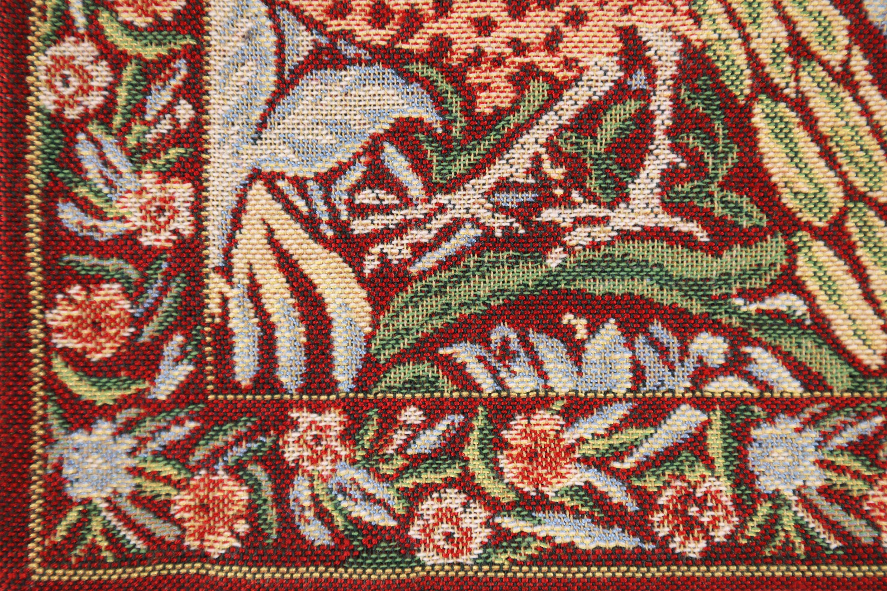 Peacock and Dragon Red Belgian Cushion Cover