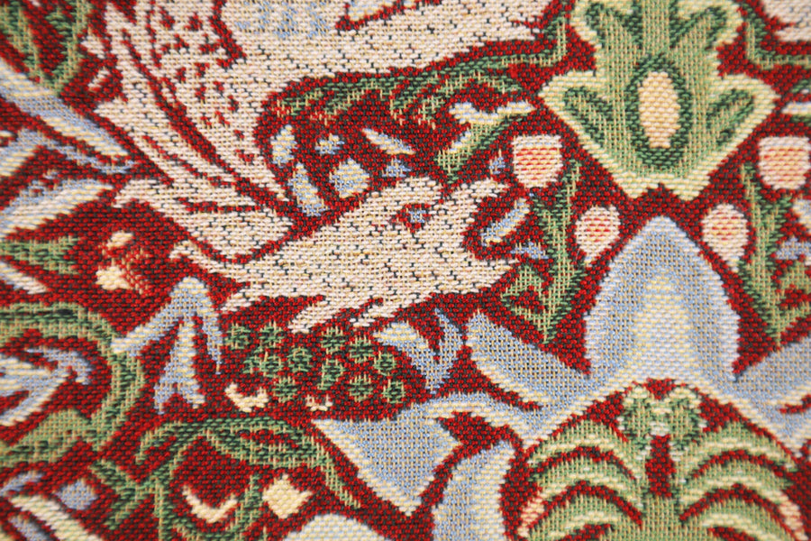 Peacock and Dragon Red Belgian Cushion Cover