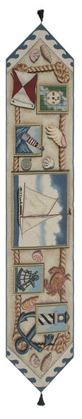 Light House and Sea Shells Small Blue Tassel Tapestry Table Runner