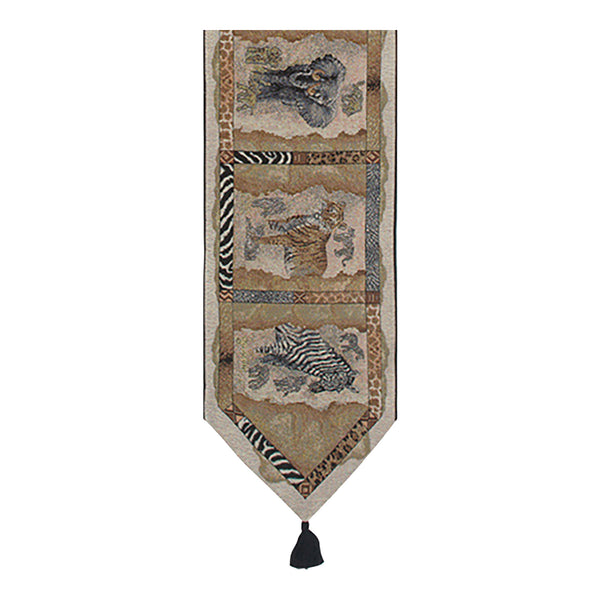 Safari Animals I with Black Tassel Tapestry Table Runner