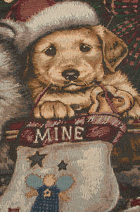Christmas Stocking Puppies Tapestry Throw