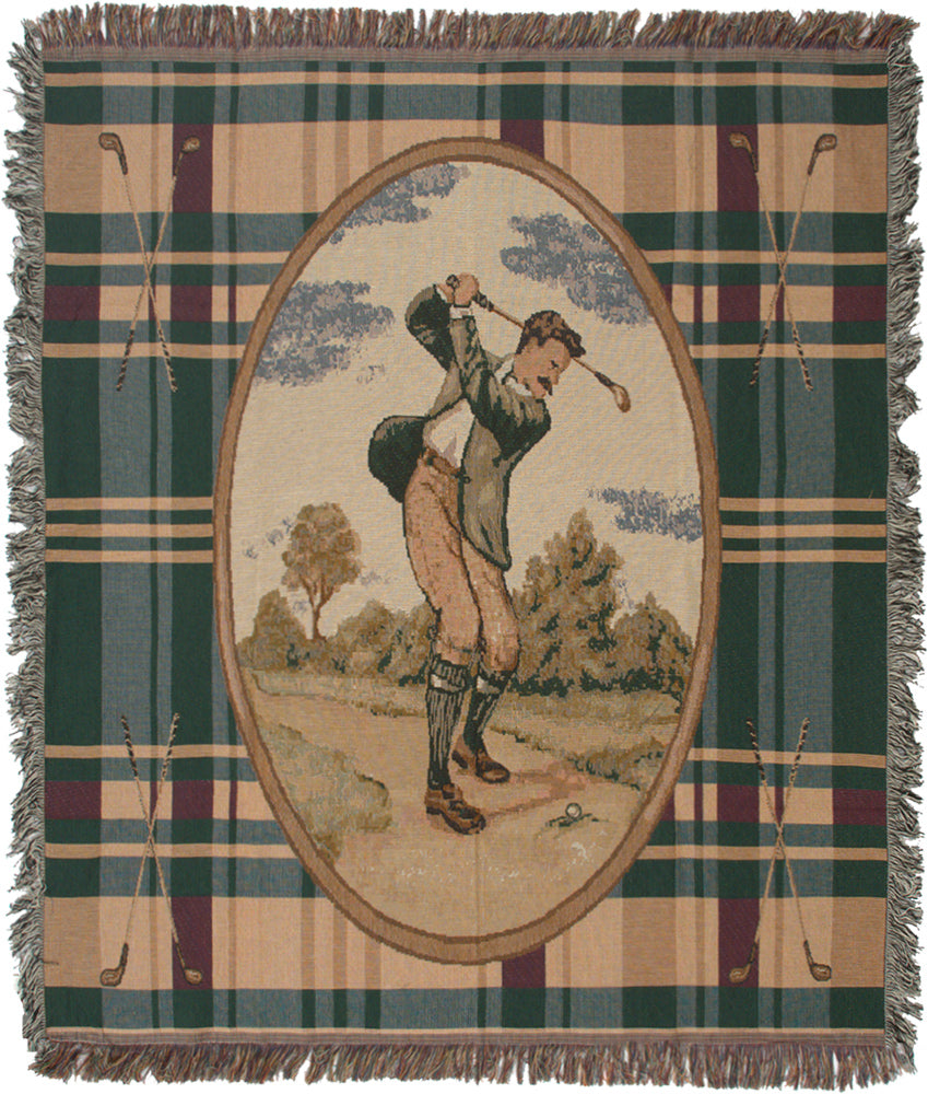 Victorian Mens Golfer Tapestry Throw