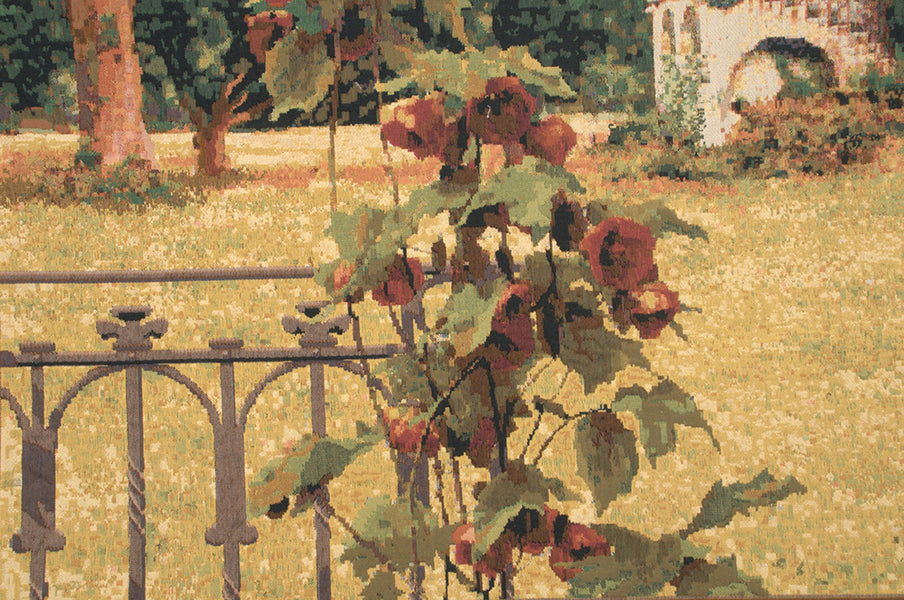 Peacock Manor with Frame Border Belgian Tapestry Wall Hanging