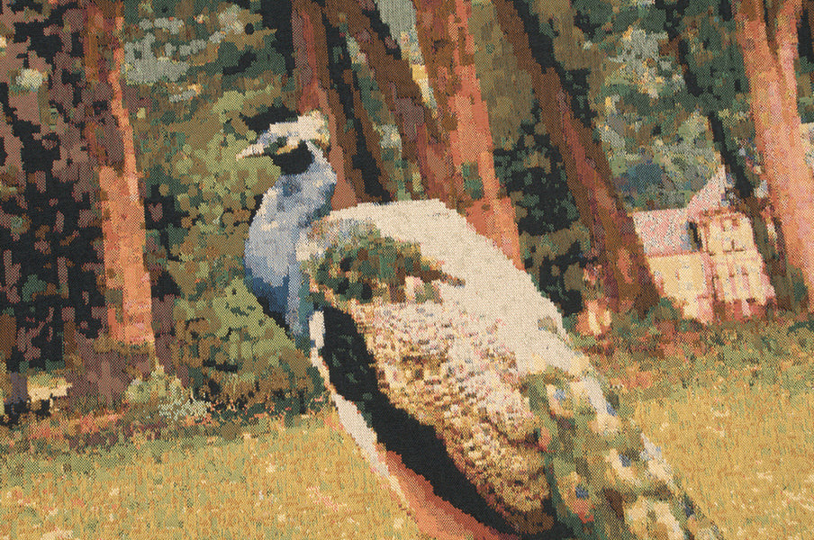 Peacock Manor with Frame Border Belgian Tapestry Wall Hanging