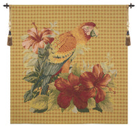 Floral Parrot with Squares European Tapestry by Albert Williams