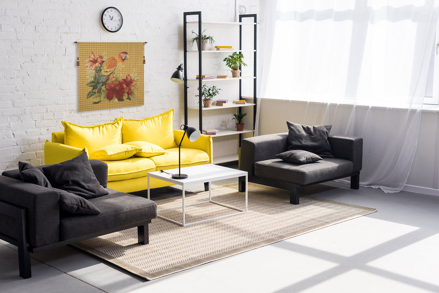 Floral Parrot with Squares European Tapestry