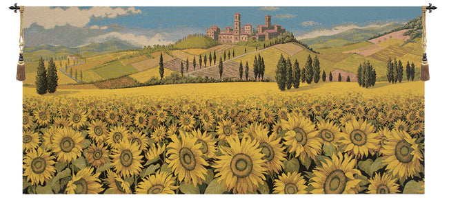 Tuscan Sunflower Wide Landscape Italian Tapestry Wall Hanging