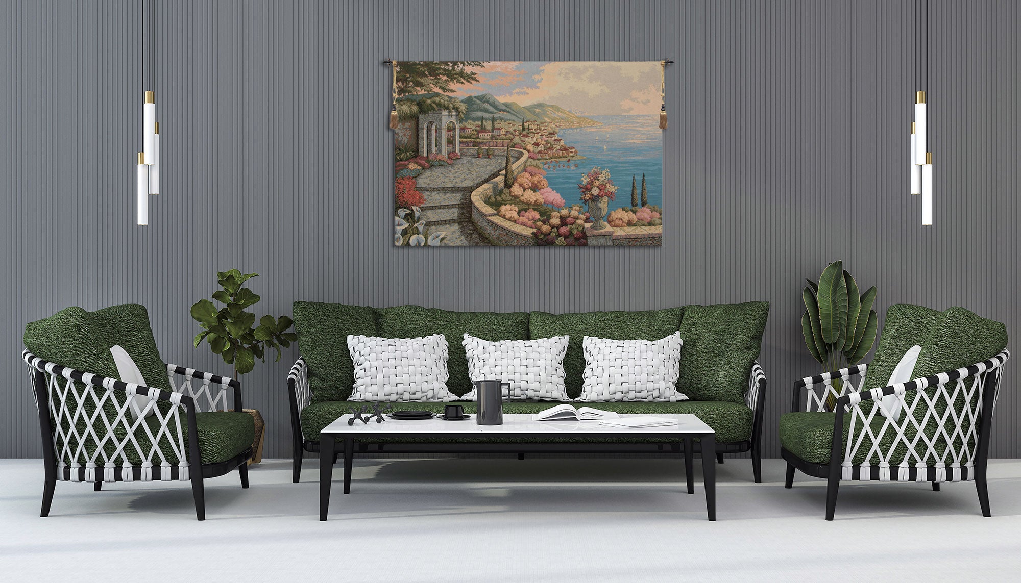 Promenade By The Lake Italian Tapestry Wall Hanging