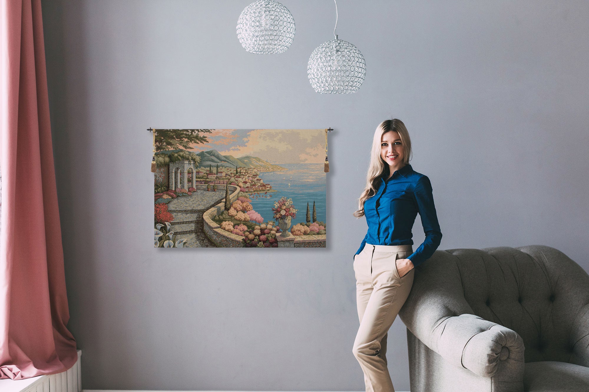 Promenade By The Lake Italian Tapestry Wall Hanging