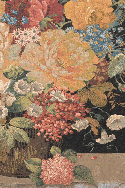 Elegant Floral  Masterpiece Black European Tapestry