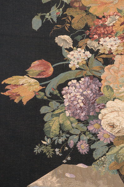 Elegant Floral  Masterpiece Black European Tapestry