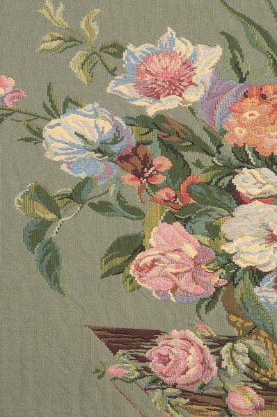 Flower Basket Green II European Tapestry