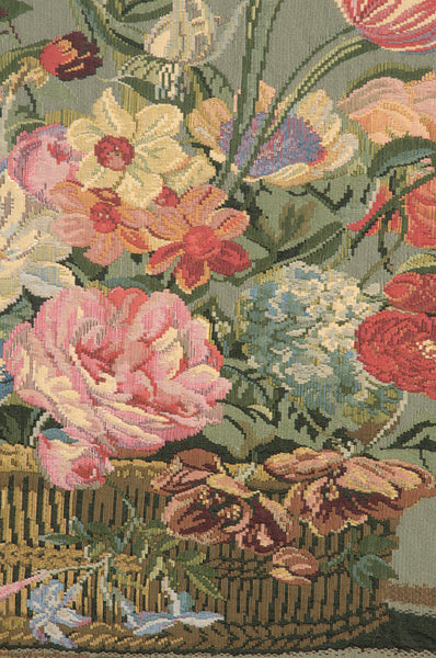 Flower Basket Green II European Tapestry