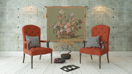 Flower Basket Green Small European Tapestry