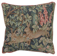 Two Hares In A Forest Small French Tapestry Cushion by William Morris