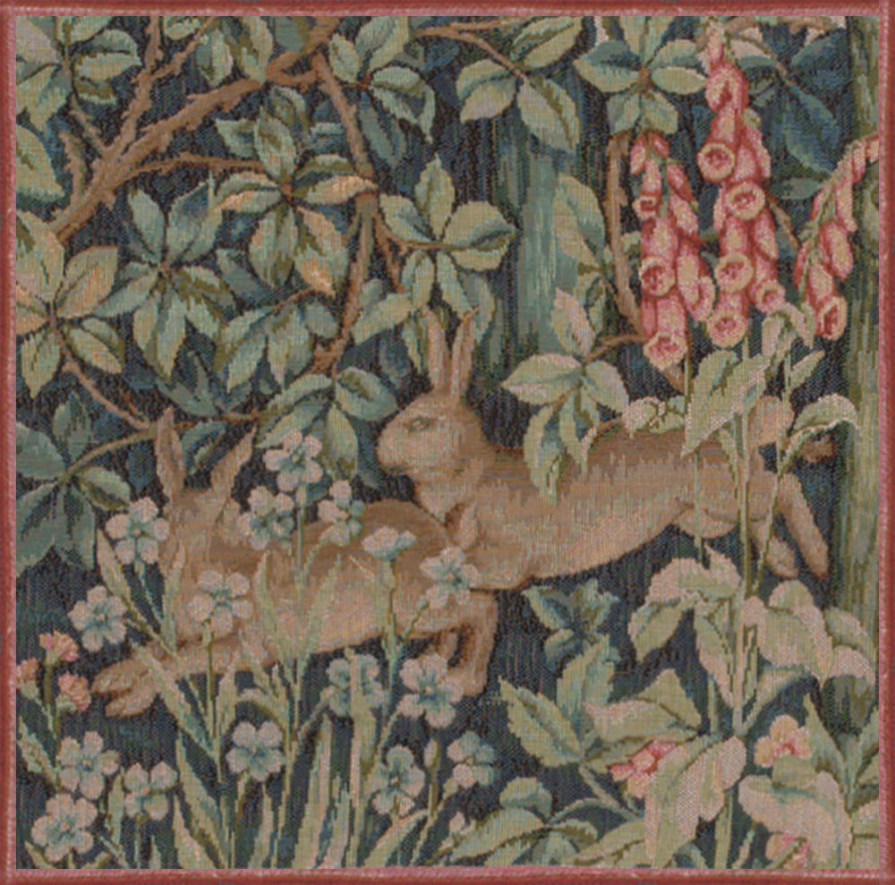 Two Hares In A Forest Small French Tapestry Cushion