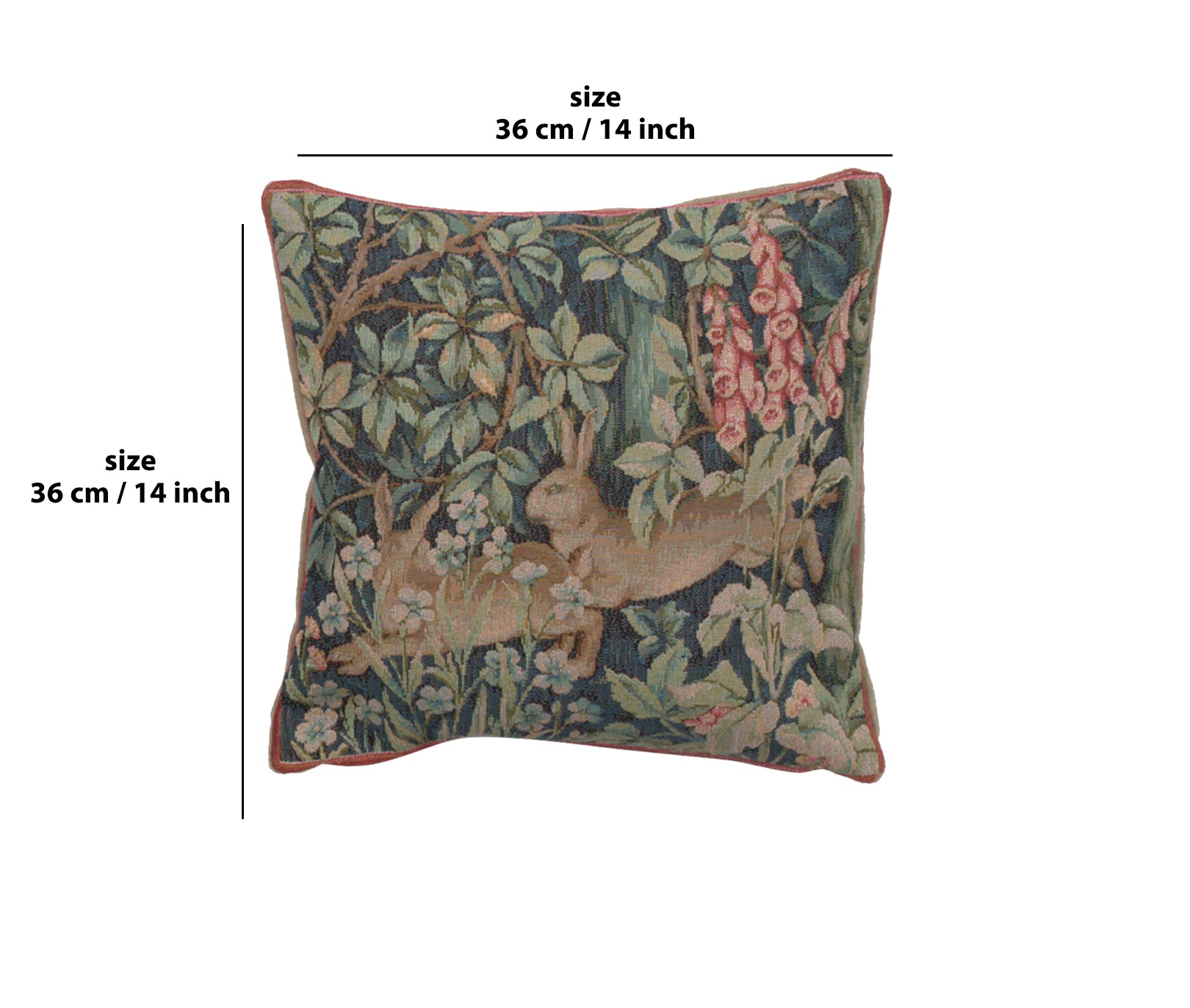 Two Hares In A Forest Small French Tapestry Cushion