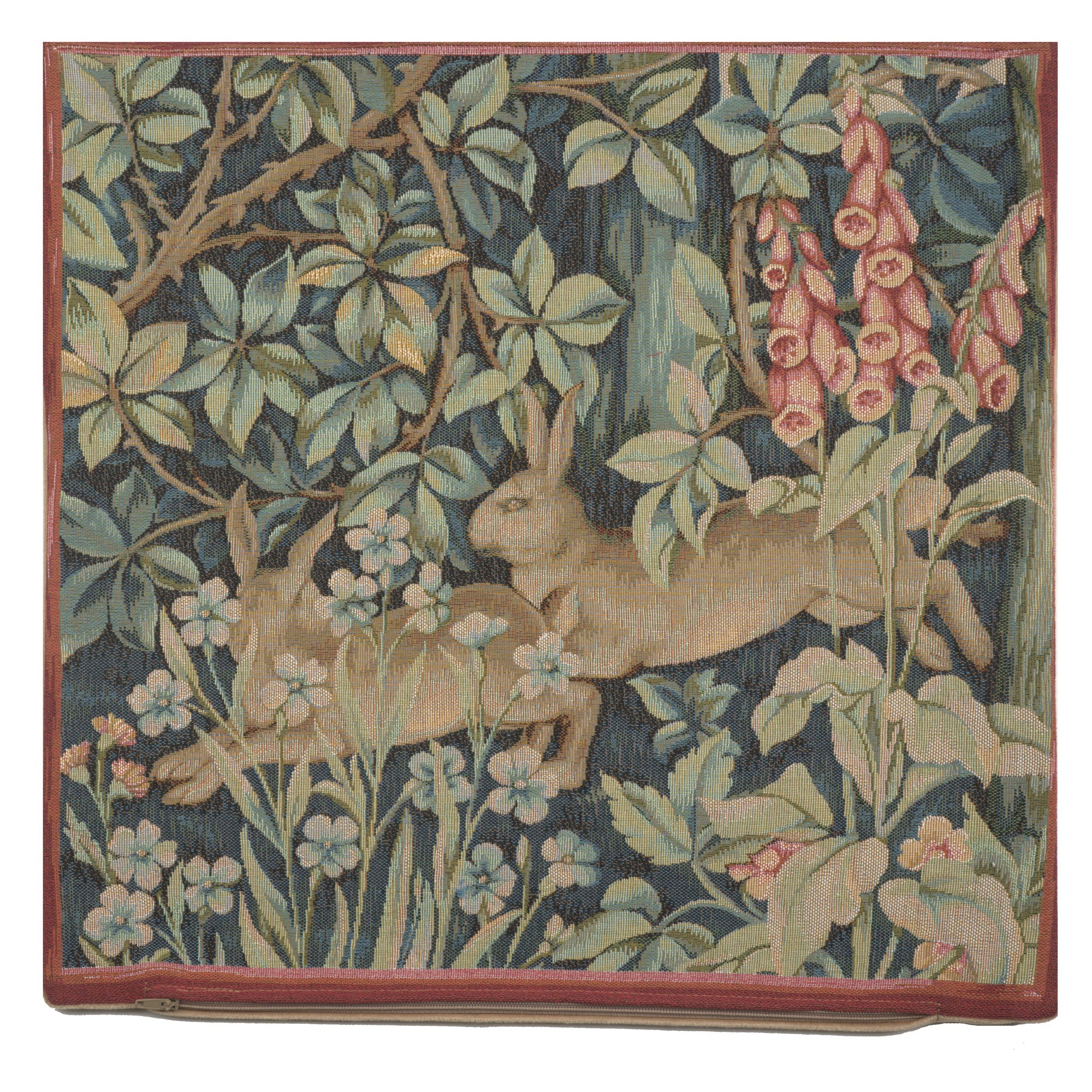 Two Hares In A Forest Large French Tapestry Cushion