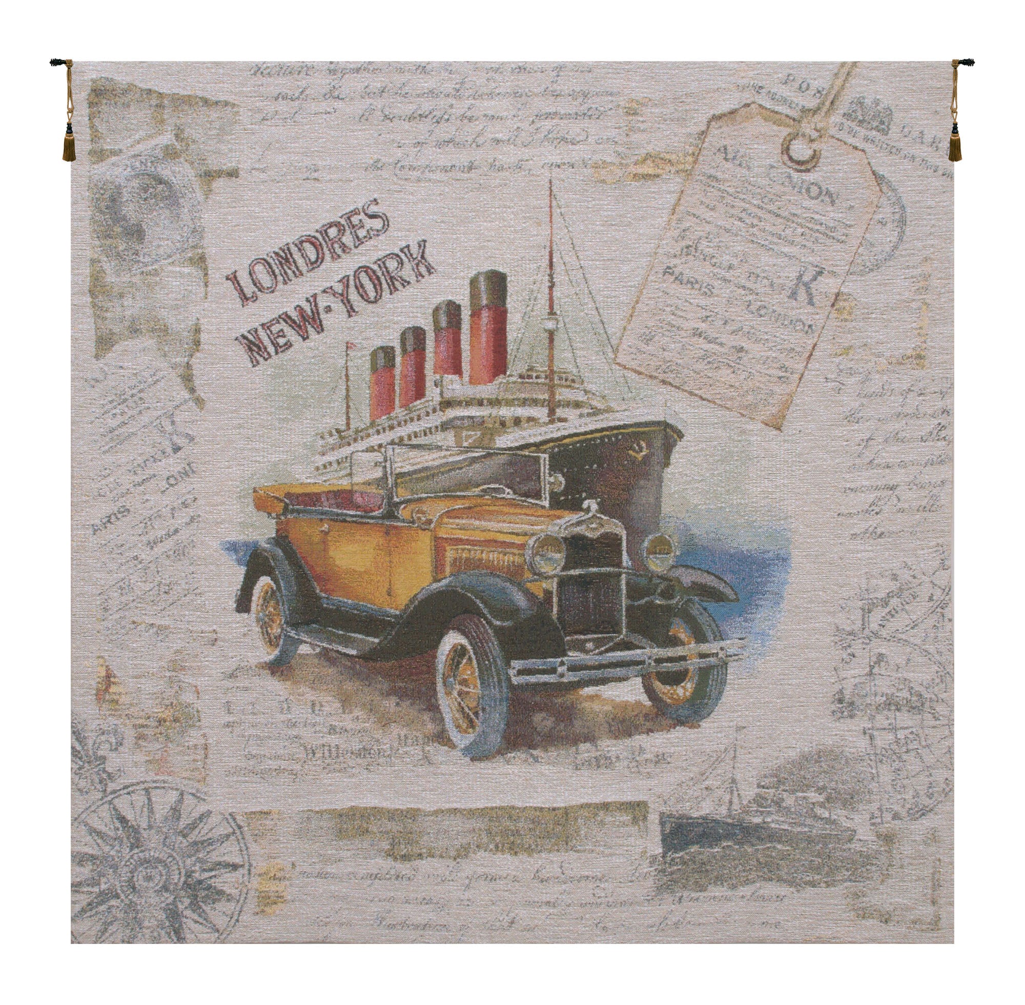 Londres New York Beige Belgian Tapestry Wall Hanging