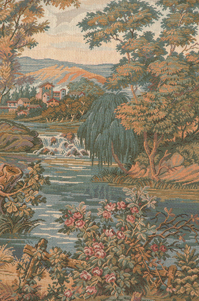 Swan in the Lake Medium with Old Border Italian Tapestry Wall Hanging