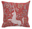 Licorne Fleuri Red French Tapestry Cushion