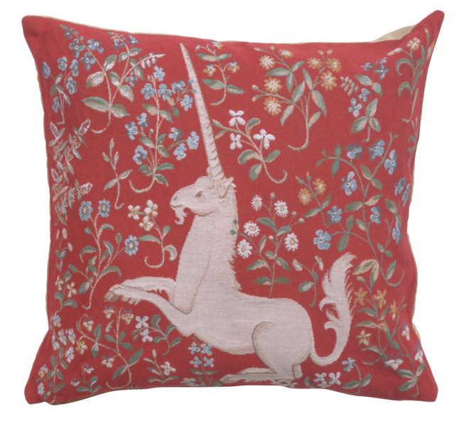 Licorne Fleuri Red French Tapestry Cushion