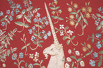 Licorne Fleuri Red French Tapestry Cushion
