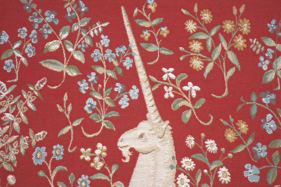 Licorne Fleuri Red French Tapestry Cushion