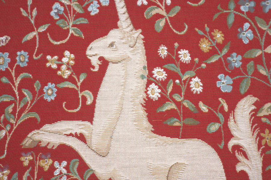 Licorne Fleuri Red French Tapestry Cushion