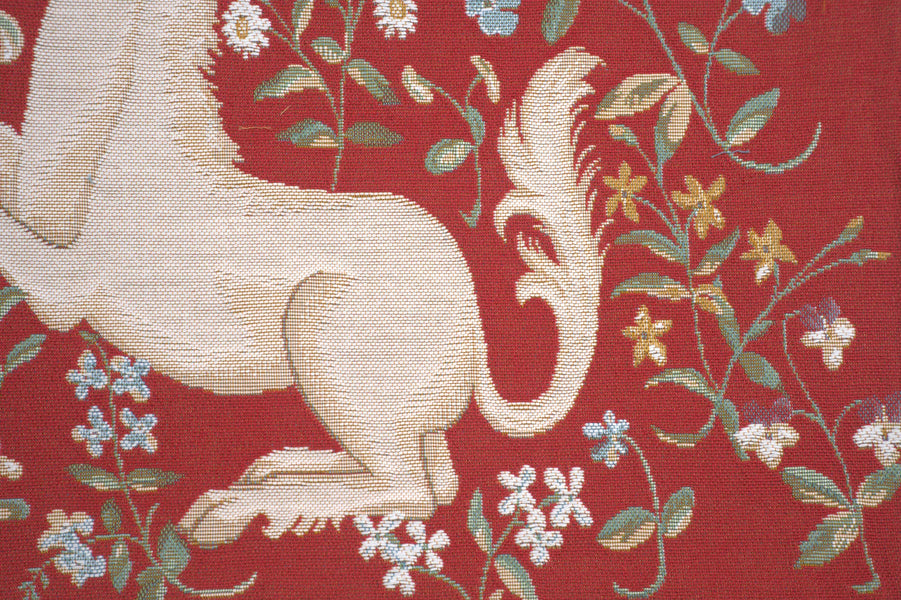 Licorne Fleuri Red French Tapestry Cushion