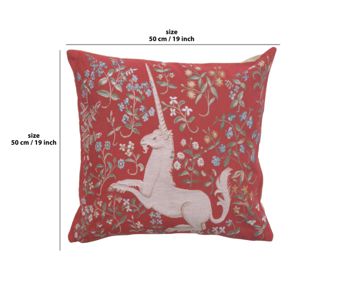 Licorne Fleuri Red French Tapestry Cushion