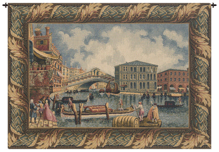 Ponte Di Rialto II With Border Italian Tapestry Wall Hanging