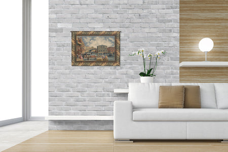 Ponte Di Rialto II With Border Italian Tapestry Wall Hanging