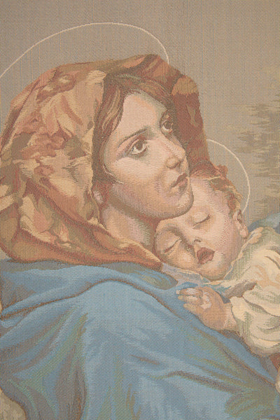 Madonna and Child with Border Italian Tapestry Wall Hanging