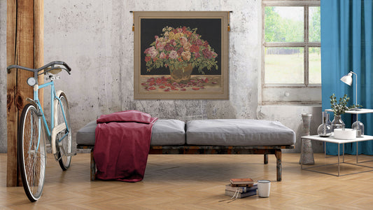 Spring Flowers Black European Tapestry