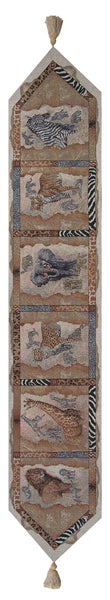 Safari Animals I with Beige Tassel Tapestry Table Runner