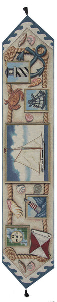 Nautical Scene I Black Tassels Tapestry Table Runner
