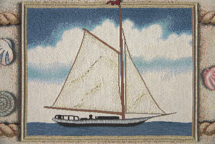 Nautical Scene I Blue Tassel Tapestry Table Runner