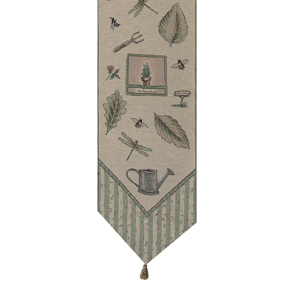 Garden Elements Green Tassel Tapestry Table Runner